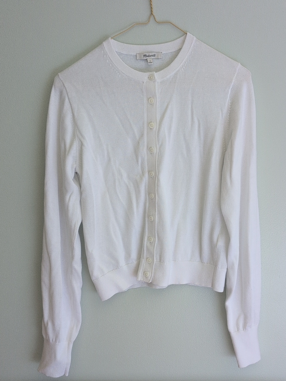 Madewell White Crewneck Button Cardigan